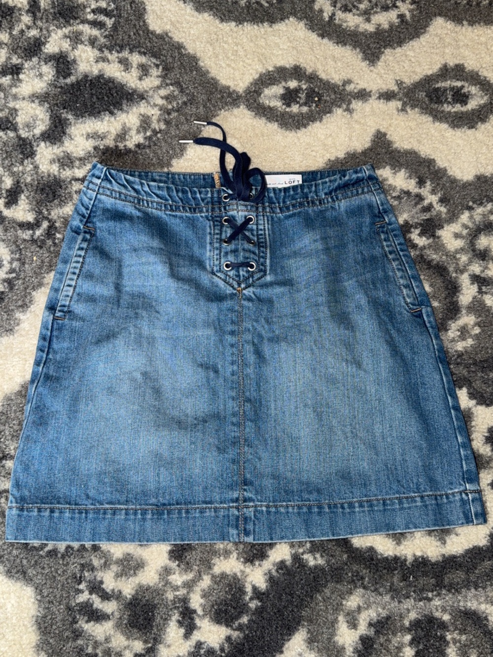 LOFT Denim Lace-Up A-Line Mini Skirt in Medium Blue